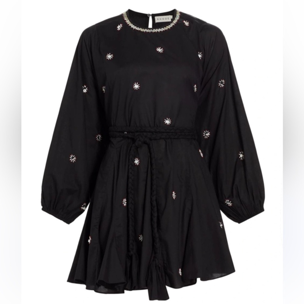 Rhode Women’s Ella Beaded Cotton Mini Dress in Marseille Appliqué Size XS